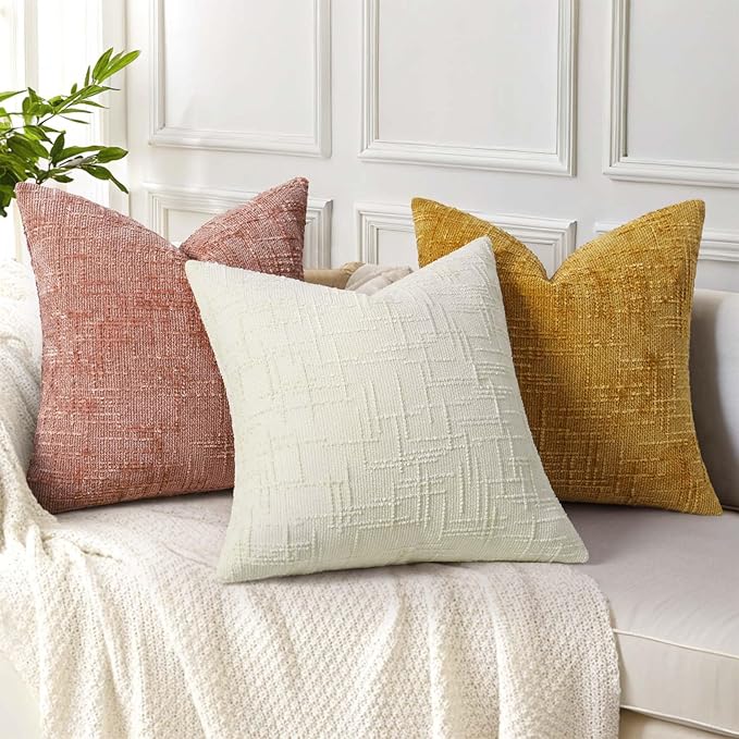 decorUhome Spring Pink Chenille Euro Sham Throw Pillow Covers 22x22 Set of 2 Textured Slubby Couch Pillow Covers Farmhouse Accent Neutral Decorative Pillow Cases for Bed Sofa Living Room Valentines