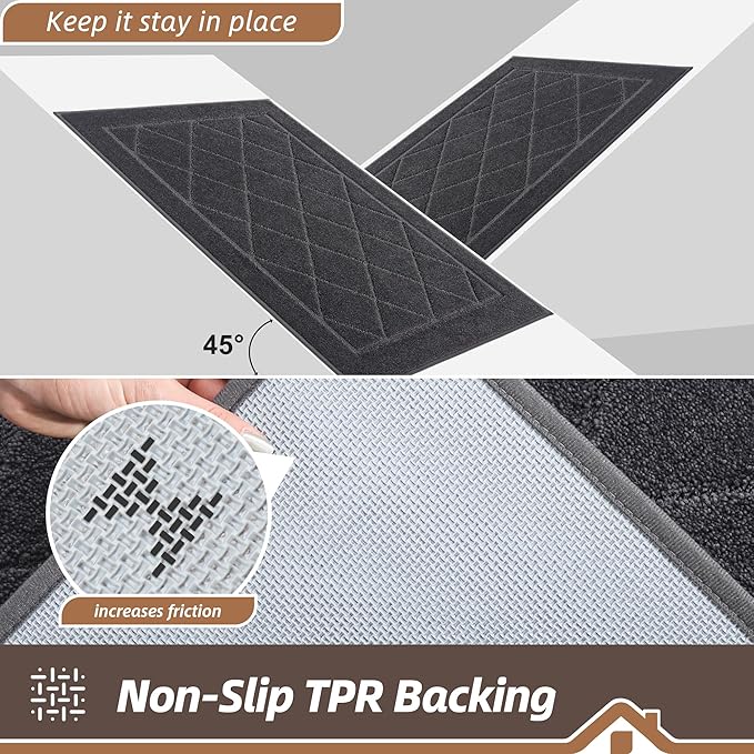 BEQHAUSE Dirt Trapper Door Mat 20" x 32", Doormat Non-Slip Entryway Rugs Washable, Dog Door Mat Stain Resistant and Absorbent Welcome Floor Mat for Front Back Door, Mud Wet Shoes & Paws, Dark Grey