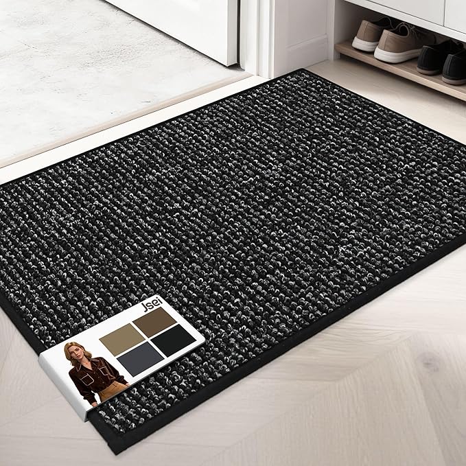 JSEI Dirt Trapper Door Mat 24"x36" Non-Slip Washable Entrance Mat, Dog Doormats, Absorbent & Fade-Resistant Floor Mats, Low Profile Welcome Mats for Entryway, Front Door, and Inside Entrance, Black