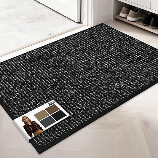 JSEI Dirt Trapper Door Mat 24"x36" Non-Slip Washable Entrance Mat, Dog Doormats, Absorbent & Fade-Resistant Floor Mats, Low Profile Welcome Mats for Entryway, Front Door, and Inside Entrance, Black