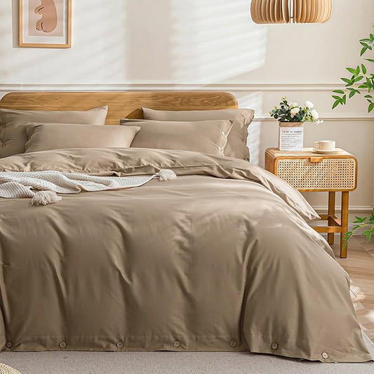 JELLYMONI Cotton Duvet Cover Twin Size - Khaki Comforter Cover with Button 100% Washed Cotton 2PCS Breathable Soft Solid Bedding Set Duvet Cover 68×90in & 1 Pillowcase (NO Comforter)