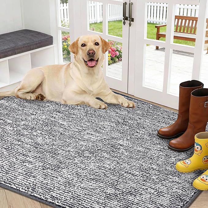 REFETONE Indoor Doormat, Front Door Mat 32"x48" Absorbent Rubber Backing Non Slip Back Door Mats, Washable Low-Profile Inside Floor Mat Door Rugs for Entryway, Resist Dirt Mud Mat for Dogs, Dark Grey