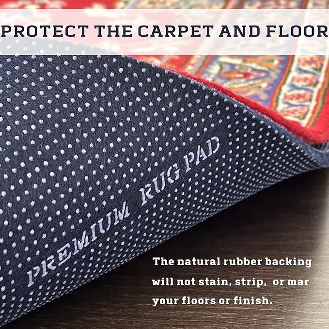 DELLUNA Non-Slip Area Rug Pad 2'x10', 3/8" Thick Double Side Rubber + Felt, Premium Deluxe Cushioned- Safe for All Floors, Adds Comfort and Protection, Ultra Strong Grip, Stop Rug from Moving.