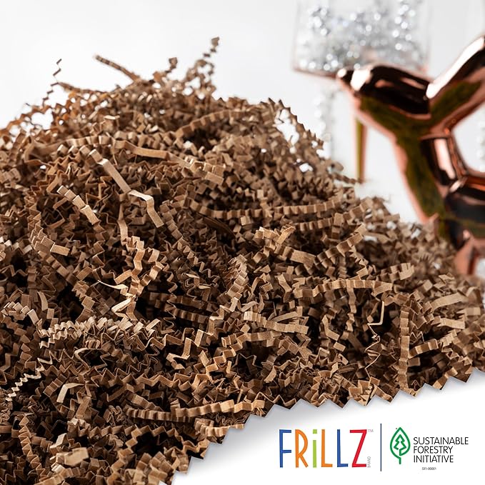 FRILLZ by DECOfill™ Crinkle Cut Paper Shred Filler (1 LB) for Baskets, Gifts, Packing and Protecting your Birthday, Weddings, Anniversary, Valentines Day, and other gifts (Kraft)