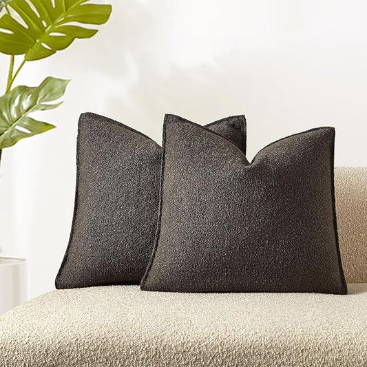 JUSPURBET 24x24 Pillow Covers Set of 2 Decorative Throw Pillow Covers Case for Couch Sofa Bed Soft Boucle Textured Cushion Covers with Hidden Zipper for Home Decor Living Room,Dark Coffee