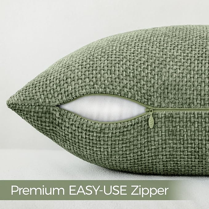 a moment Moss Green Chenille Throw Pillow Covers 12x20 Inch Pack of 2 Modern Decorative Throw Pillow Covers Farmhouse Cross Covers Home Decor for Sofa Bedroom Living Room