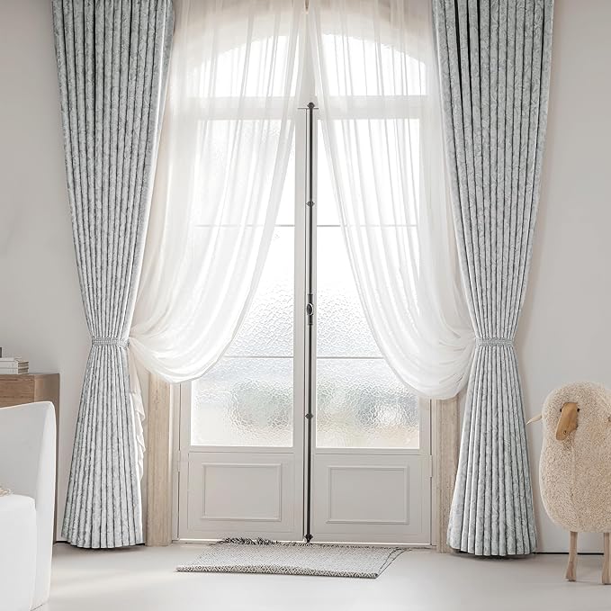 Beauoop Grey Floral Jacquard Blackout Curtains 63 Inches Long 2 Panels for Bedroom Living Room Gray Flower Chenille Room Darkening Thermal Insulated Soundproof Grommet Window Treatments Drapes, 52x63