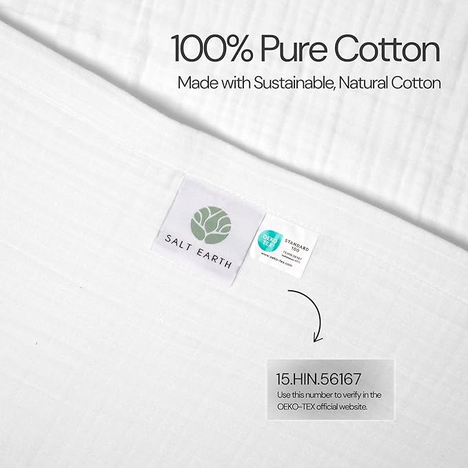 Salt Earth 100% Cotton Muslin Throw Blanket Gauze Blanket 50"X70" Throw 4 Layered for Couch, Bed, Living Room,Lightweight & All Season Blankets & Throws, Easy to wash, Nature & Skin Friendly(White)