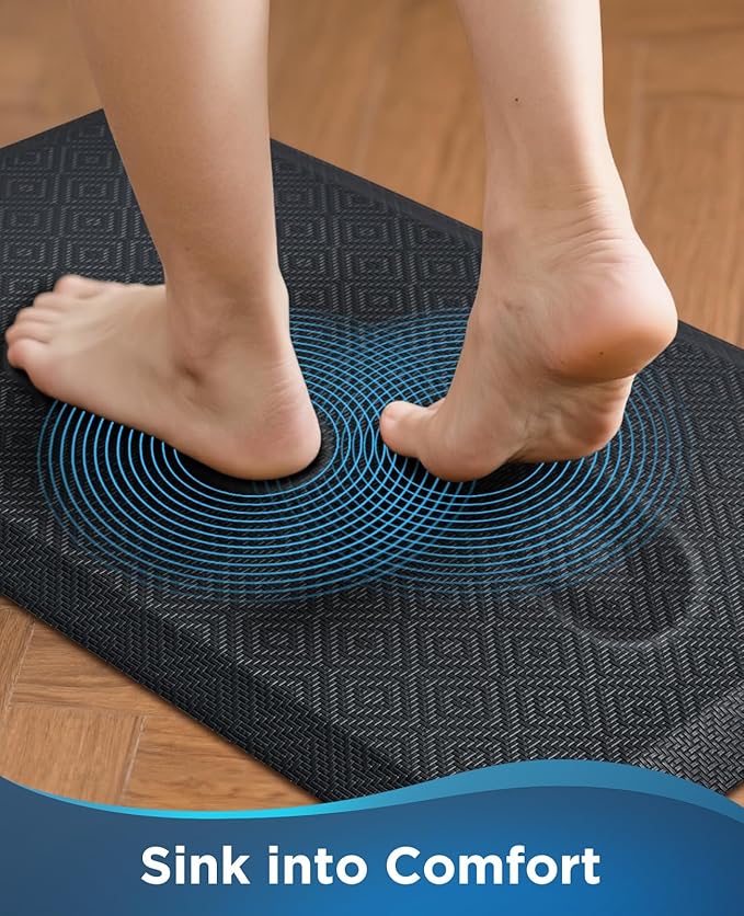 Ophanie Kitchen Mats for Floor, 3/4 inch Thick, 17x28 Anti Fatigue Cushioned Mat, Kitchen Rugs, Waterproof, Comfort Ergonomic Standing Mat for Office, Home, Sink, Black Non-Slip Ridged Bottom
