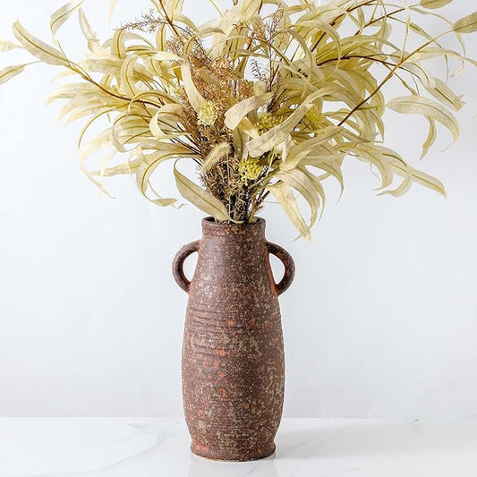 Ceramic Rustic Vase, Farmhouse Decorative Flower Vase for Home Decor, Rusty Vase for Living Room Bedroom Kitchen Office Decor Centerpiece Table Decorations
