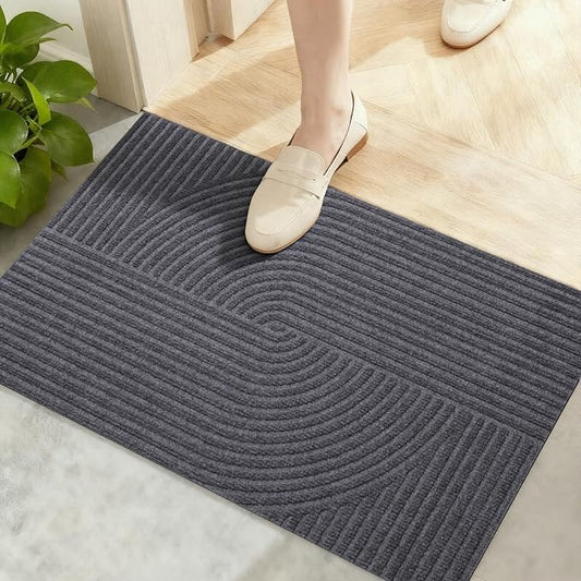 PLEASOR Front Door Mat Outside Entrance, Dirt Resistant and Absorbent Welcome Door Mat Outdoor Indoor,Sturdy Non-Slip Backing Entry Mat, Low Profile Doormat for Entryway, 29x17, Grey