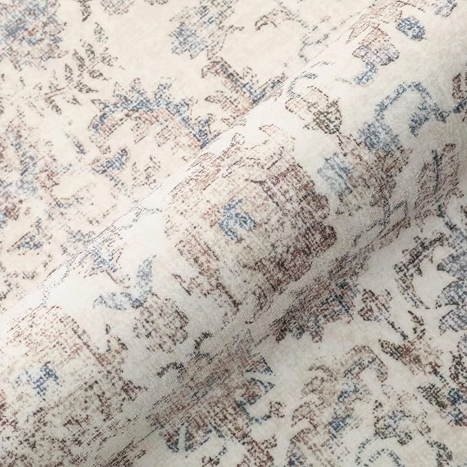 PureCozy Taupe Area Rug 5x8 Machine Washable Vintage Living Room Distressed Non Slip Carpet Traditional Indoor Bedroom Retro Floral Accent Throw Large Rug for Office Kitchen Bathroom Dining Room