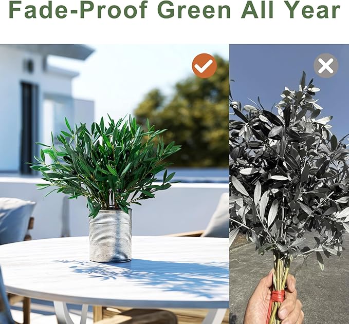 8PCS Premium Artificial Olive Branches for Vases - Realistic PU & Silk Faux Greenery Stems, 3 Sizes, Bendable Wire Stems, Low Maintenance Home/Office/Holiday Decor(No Vase