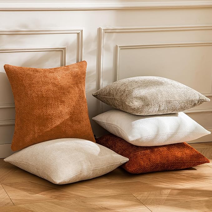 a moment Orange Chenille Throw Pillow Covers 18x18 Inch Pack of 2 Modern Decorative Throw Pillow Covers Farmhouse Cross Covers Home Decor for Sofa Bedroom Living Room