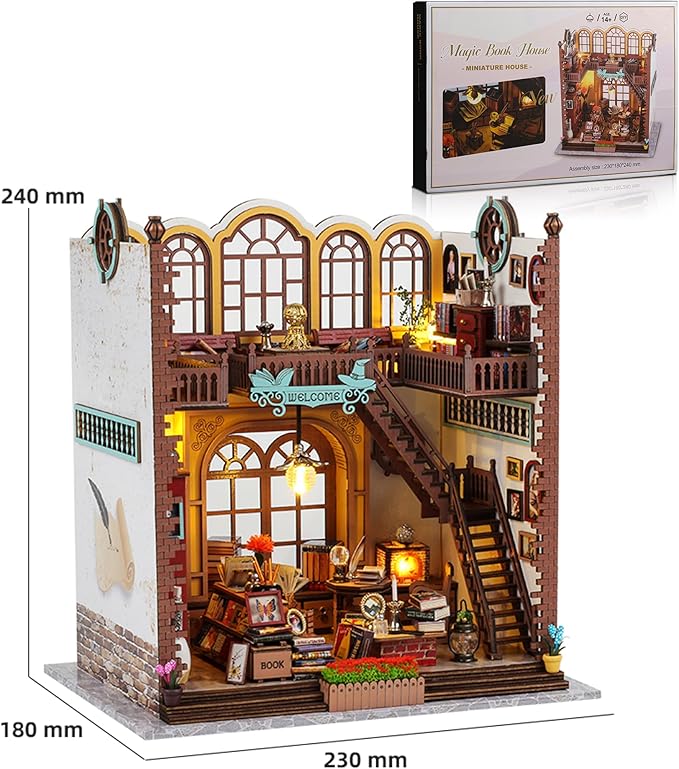 suruim DIY Book Nook Kit Bookend Puzzle Miniature Nook Library Bookshelf Insert Bookends Decoration Books Ornaments Gifts for Adults(Magic 1)
