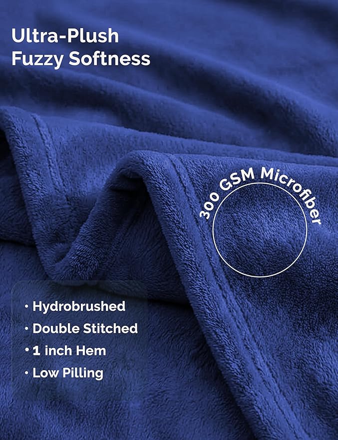 Casa Platino Fleece Blanket King Size – 300 GSM Navy Blue Fleece Throw for Bed or Couch – Soft Cozy Warm Holiday Bed Blanket for Winter, Fuzzy Plush Elegant Gifts for Men - 108x90 Inch