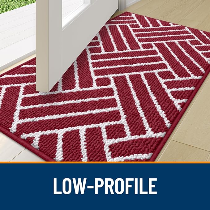 OLANLY Indoor Door Mat, 48x32 Inch, Dirt Resistant and Absorbent, Non-Slip Rubber Backing Floor Mats, Easy Clean Low-Profile Doormat for Entryway, Front Door, and Inside Entrance, Burgundy