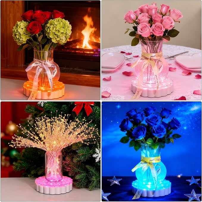 6 Inch Round LED Light Base - 13 Colors, Brightness Adjustable & Color Changing Modes, Rechargeable Built-in Battery, Decorative Mood Light for Vase Centerpieces & Tablecloth Illumination
