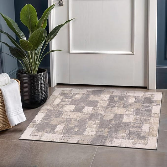 Beverly Rug Modern Abstract Entry Rug 2x3 Luxury Ultra Soft Vintage Indoor Area Rugs for Living Room Stain Resistant Non Shedding Indoor Carpet Alfombras para Salas Modernas (2 x 3 Gray)
