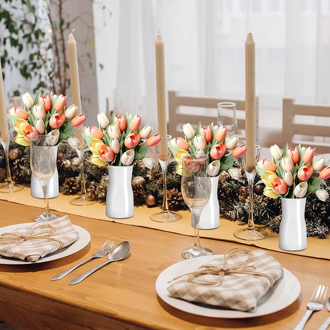 Clear Glass Flower Vases for Centerpiece Wedding Party, Crystal Glass Vase for Rustic Home Decor, Decorative Vases for Flowers for Modern Farmhouse, Glass Vase Ideal for Shelf (White)