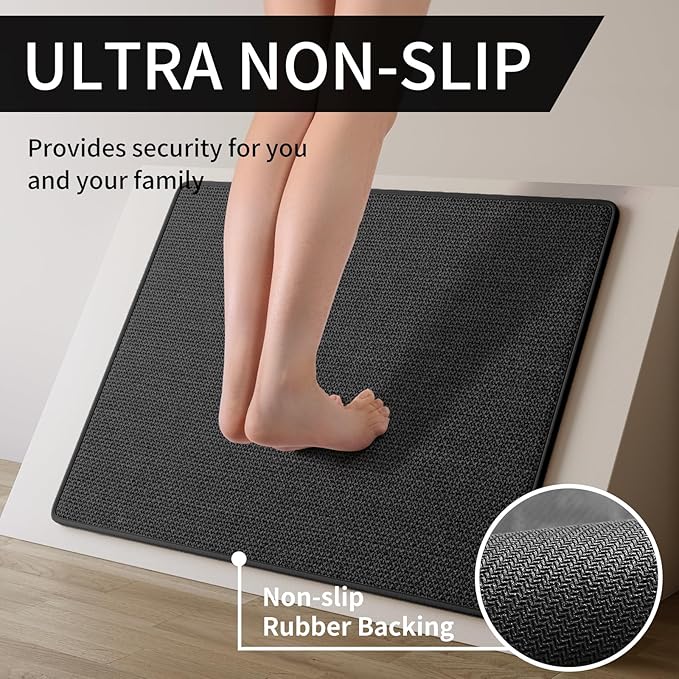 Kitchen mats for Floor Water and Oil Absorbent Runner Rugs for Kitchen, Kitchen Mat in Front of Sink,Non-Slip Kitchen Rugs,Durable Imitation Linen Kitchen Rug Black 17x30+17x47