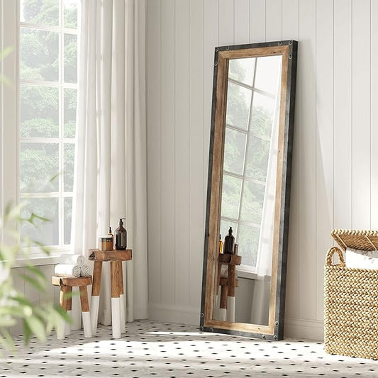 Barnyard Designs 16x48 Leaner Floor Mirror Full Length, Large Rustic Free Standing Leaning Hanging Wood and Metal Long Full Size Farmhouse Wall Mirror for Bedroom Living Room, Brown