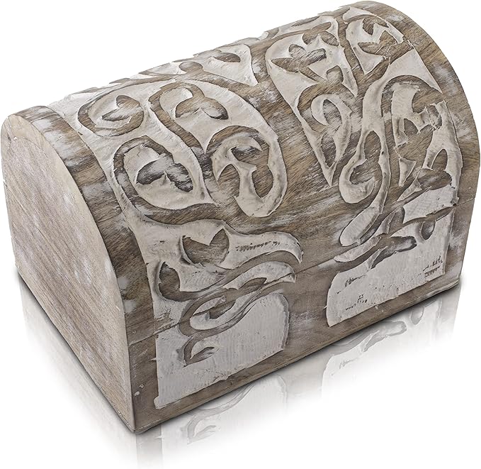 Great Birthday Gift Ideas Handmade Decorative Wooden Jewelry Box With Tree of Life Carvings Jewelry Organizer Keepsake Box Treasure Chest Trinket Holder Watch Box Storage Lock Box (White)
