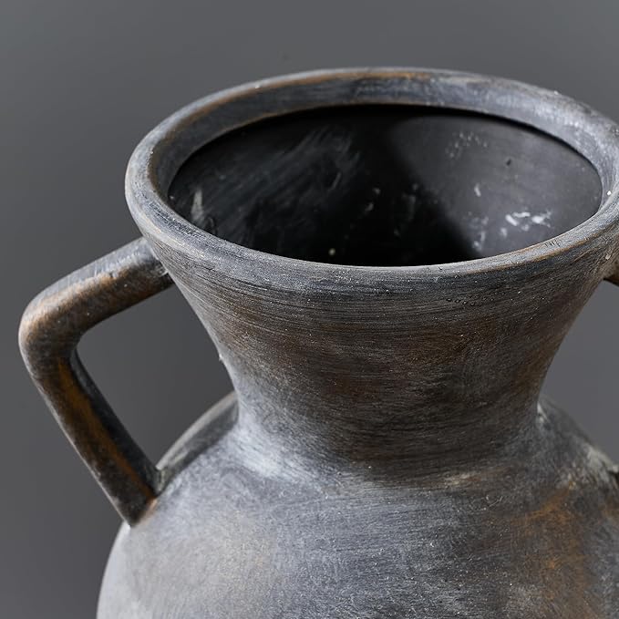 LUKA Antique Ceramic Vase with 2 Handle,9.25 inches Rustic Vase Minimalist Decor, Decorative Vases for Home Decor, Table, Living Room, Shelf, Christmas Decoration(Large,Black and Gold)