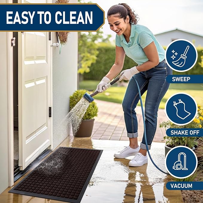 Smiry Front Door Mat Outside Entrance, Heavy Duty Natural Rubber Doormat, Non Slip, Trap Dirt and Moisture, Easy Clean, Low Profile Welcome Floor Mats for Indoor Outdoor Entry, 47x23 Inch, Brown