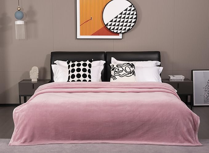Mellowdy Extra Thick Hearty Plush Flannel Blanket (Brushed Pink, 60x80) - 500GSM Twin Size Warm Blanket for Winter, Fall | Soft, Fluffy, Cuddly, Perfect for Bed, Oversized Throw for Couch, Sofa