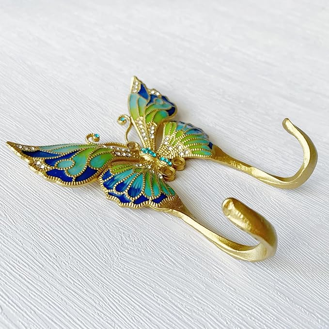 Vintage Butterfly Shaped Decorative Wall Hook Rack Hanger for Hanging Clothes Coats Towels Keys Hats, 1 Pack Antique Metal Mounted Wall Hook