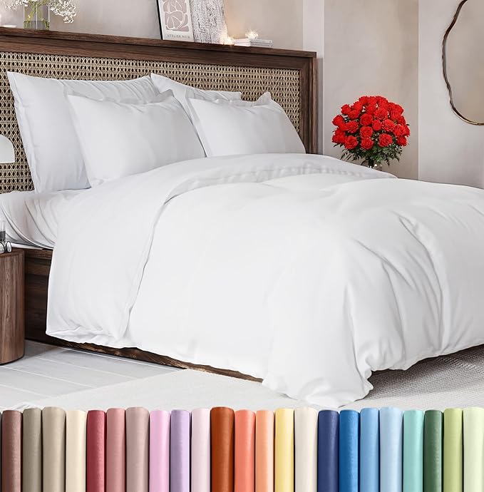 Duvet Cover King Size Set - Extra Soft King Size Duvet Cover 104 x 90 with 2 Pillow Shams - Hotel Luxury, Easy Care and Fade Free with Zipper Closures & Ties - Comfy, Breathable Bedding Set (White)