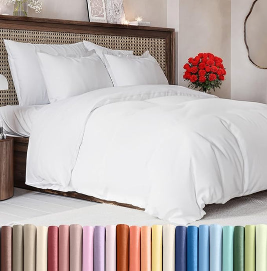 Duvet Cover King Size Set - Extra Soft King Size Duvet Cover 104 x 90 with 2 Pillow Shams - Hotel Luxury, Easy Care and Fade Free with Zipper Closures & Ties - Comfy, Breathable Bedding Set (White)