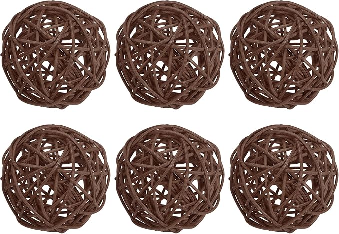 PATIKIL 3 Inch Wicker Rattan Balls, 6 Pcs Decorative Balls for Centerpiece Bowls Wedding Party Home Decor DIY Craft, Deep Brown