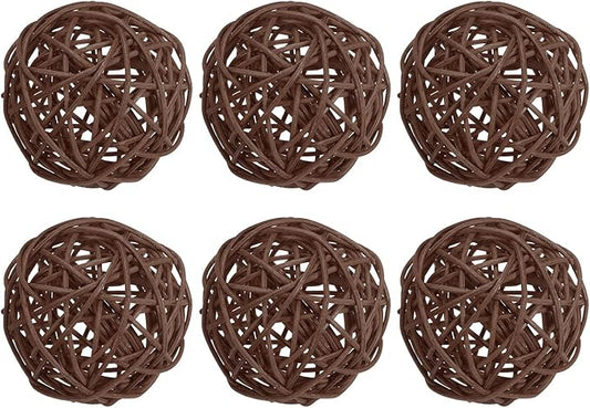 PATIKIL 3 Inch Wicker Rattan Balls, 6 Pcs Decorative Balls for Centerpiece Bowls Wedding Party Home Decor DIY Craft, Deep Brown