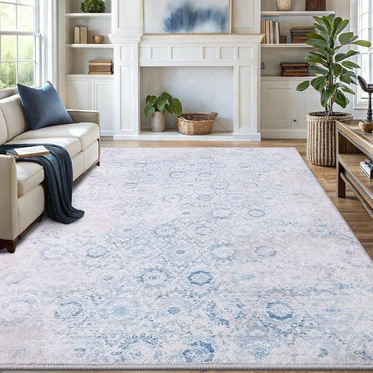 Vanmoos 6x9 Area Rugs for Living Room, Bedroom - Machine Washable, Non-Slip Bedside Rug, Large Soft Floor Carpet for Office, Dining Room, Farmhouse and Home Decor, Nordic Serenity/Blue