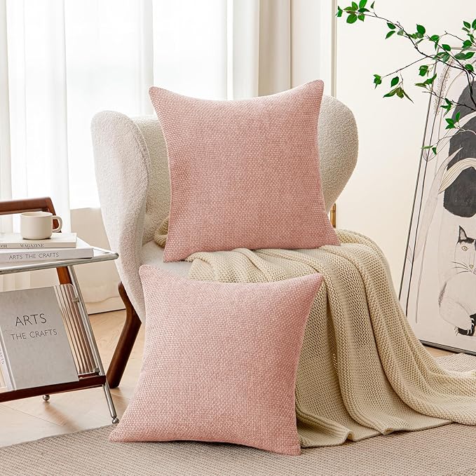 a moment Pink Chenille Throw Pillow Covers 16x16 Inch Pack of 2 Modern Decorative Throw Pillow Covers Farmhouse Cross Covers Home Decor for Sofa Bedroom Living Room
