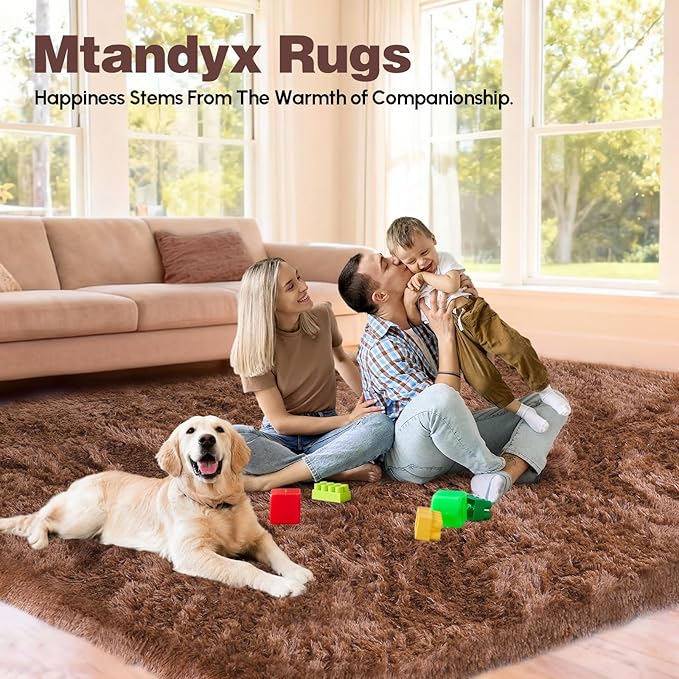 Mtandyx 5x7 Plush Fluffy Area Rugs, Large Soft Carpet, Upgraded Non-Slip Rectangular Rug for Living Room, Bedroom, Kids Room, Dorm, Modern Home Decor Aesthetic,Brown.