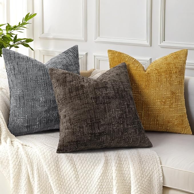 decorUhome Spring Dark Brown Chenille Throw Pillow Covers 18x18 Set of 2 Textured Slubby Couch Pillow Covers Farmhouse Accent Modern Neutral Decorative Pillow Cases for Bed Sofa Living Room