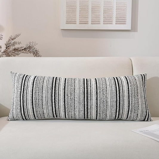 QDTTSRY Chenille Throw Decorative Pillow Covers 36x14 Set of 1, Textured Striped Boho Couch Pillow Covers, Cozy Neutral Farmhouse Cushion Cover for Couch Sofa Bedroom Living Room, Black