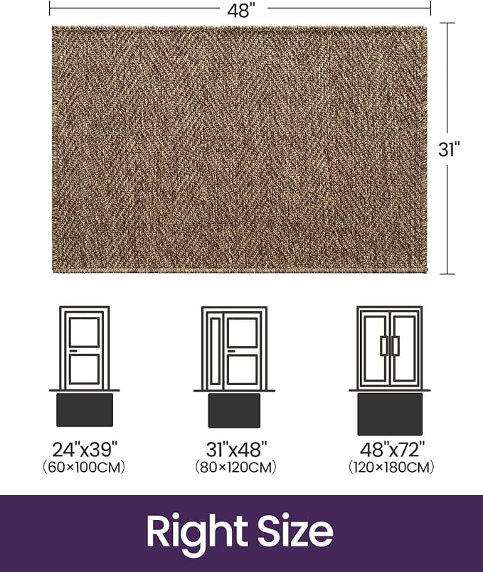 DEXI Dirt Trapper Door Mat, 31x48 Washable Doormat, Dirt Resistant and Absorbent, Easy Clean Low-Profile Floor Rugs for Entryway, Front Door, and Inside Entrance, Brown