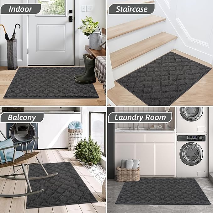 BEQHAUSE Dirt Trapper Door Mat 24" x 36", Non-Slip Washable Doormats Welcome Mat, Dirt Resistant and Absorbent Entrance Mat, Low Profile Floor Mats for Front Back Door, Entryway, Dark Grey