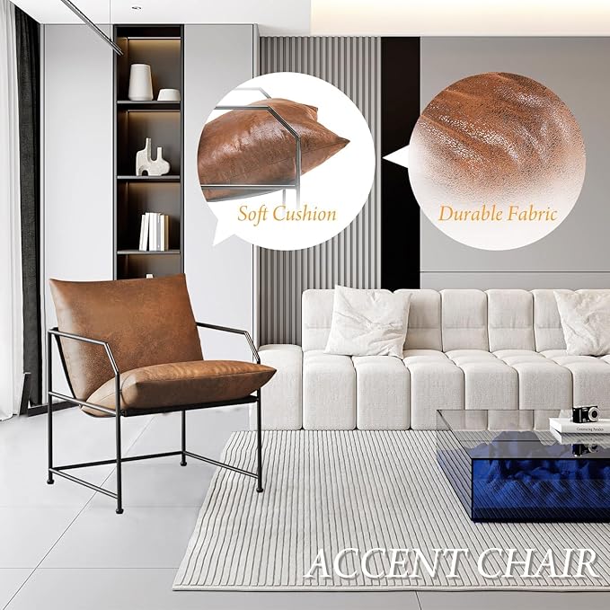 YEEFY Accent Chair Living Room Chairs Accent Chairs Set of 2 Comfy Reading Chair for Bedroom Upholstered Lounge Chair Mid Century Modern Arm Chair Side Sofa Cozy Chair Armchair (Brown, 2)
