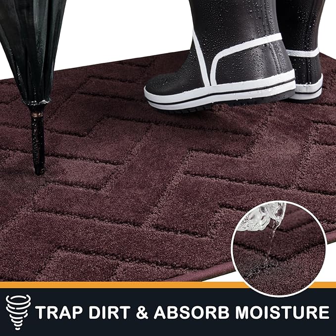 PURRUGS Dirt Trapping Door Mat 20" x 31.5", Non-Slip Machine Washable Entry Rug, Dog Doormat, Indoor Front Door Mat, Super Absorbent Entryway Rug for Muddy Shoes & Paws, Burgundy Red