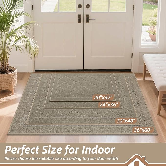 BEQHAUSE Dirt Trapper Door Mat 32" x 48", Doormat Non-Slip Entryway Rugs Washable, Dog Door Mat Stain Resistant and Absorbent Welcome Floor Mat for Front Back Door, Mud Wet Shoes & Paws, Beige