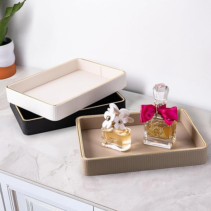 ZHEM Leather Catchall Valet Tray for Men| Mens Valet Catch All Trays| Bedside Organizer for Nightstand| Cologne Tray for Men| Desk Trays (Black)