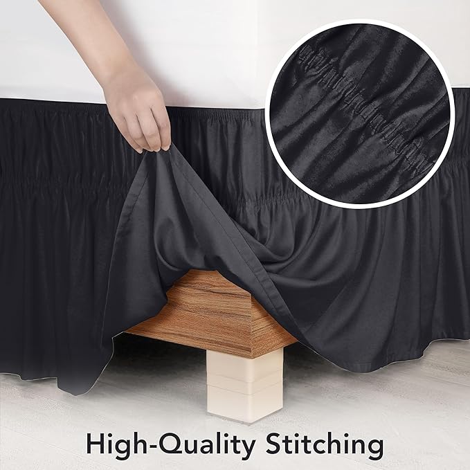 Utopia Bedding King Elastic Bed Ruffle - Easy Wrap Around Ruffle - Microfiber Bed Skirt with Adjustable Elastic Belt 16 Inch Tailored Drop - Hotel Quality Bedskirt, Fade Resistant (King, Black)