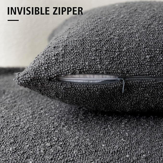 Foindtower Decorative Textured Boucle Throw Pillow Covers Accent Solid Pillow Cases Neutral Long Body Lumbar Couch Cushion Case for Chair Sofa Bedroom Living Room Home Decor 14x36 Inch,1PC,Dark Grey