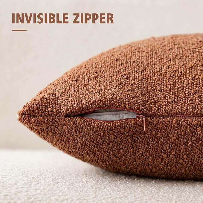 Foindtower Decorative Textured Boucle Throw Pillow Covers Accent Solid Pillow Cases Neutral Soft Cozy Couch Cushion Case for Chair Sofa Bedroom Living Room Home Decor 24x24 Inch,1PC,Burnt Orange Hazel