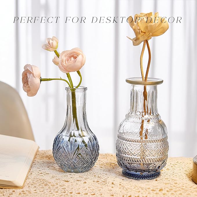 Glass Bud Vase Set of 24, Small Flower Vases, Glass Vases for Centerpieces, Vintage Home Table Decorations Bud Vases (24 Pcs, Blue)